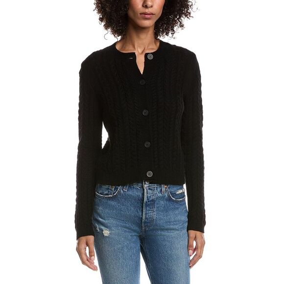 Forte Cashmere WomensCable Wool & Cashmere-Blend Cardigan Black